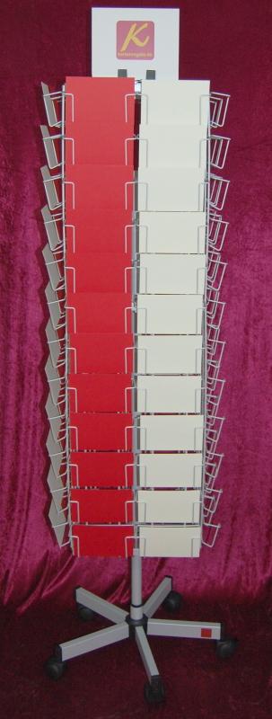 Postkartenbodenständer, 153 mm Fachbreite, 96 Fächer, 2-reihig, 4-seitig, silber